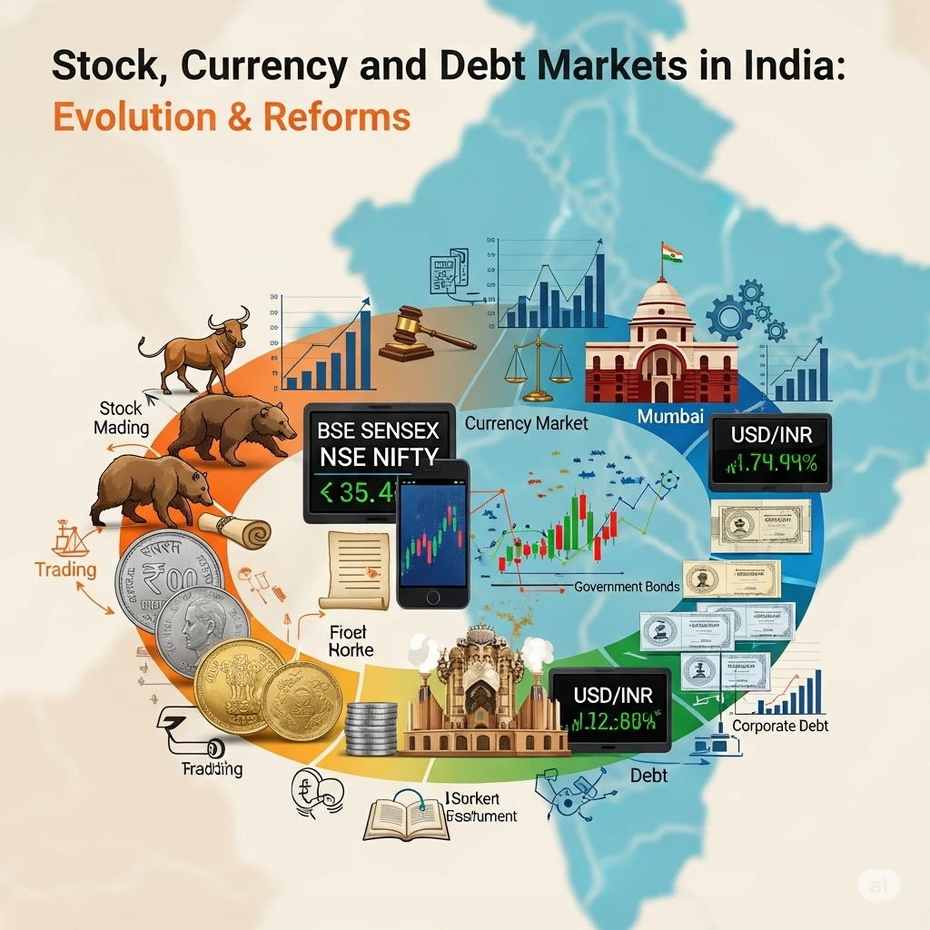 Stock, Currency and Debt Markets in India