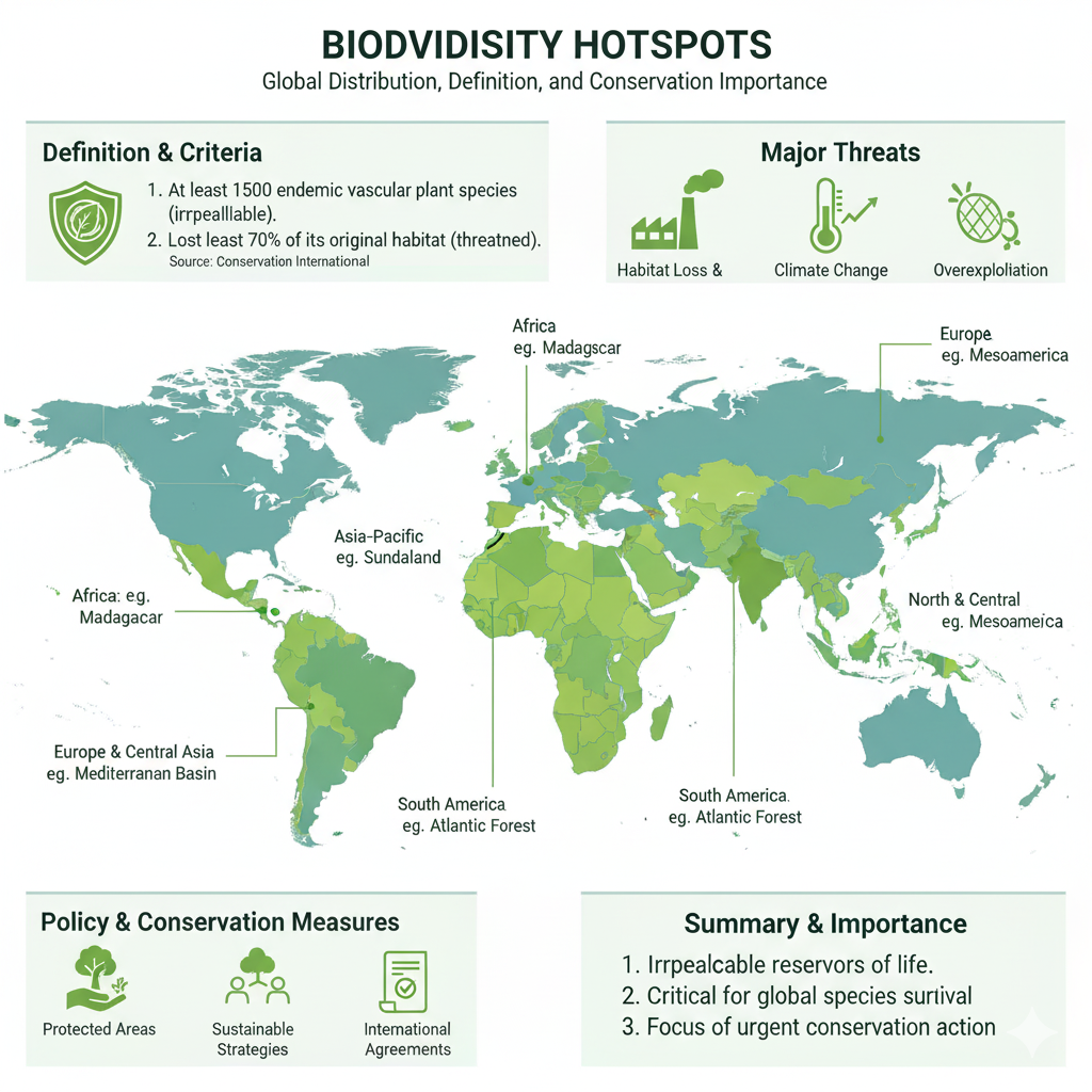 Global biodiversity hotspots map highlighting regions with rich species diversity and ecological importance