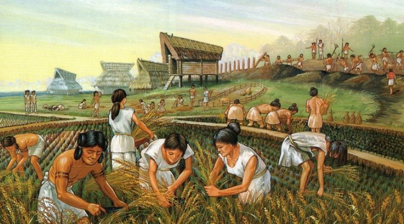 Historical artistic depiction of ancient agricultural farming practices, irrigation, and crop cultivation in the Indus Valley Civilization