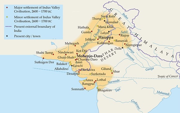 Comprehensive map illustrating the vast geographical territory and major excavated sites of the Indus Valley Civilization