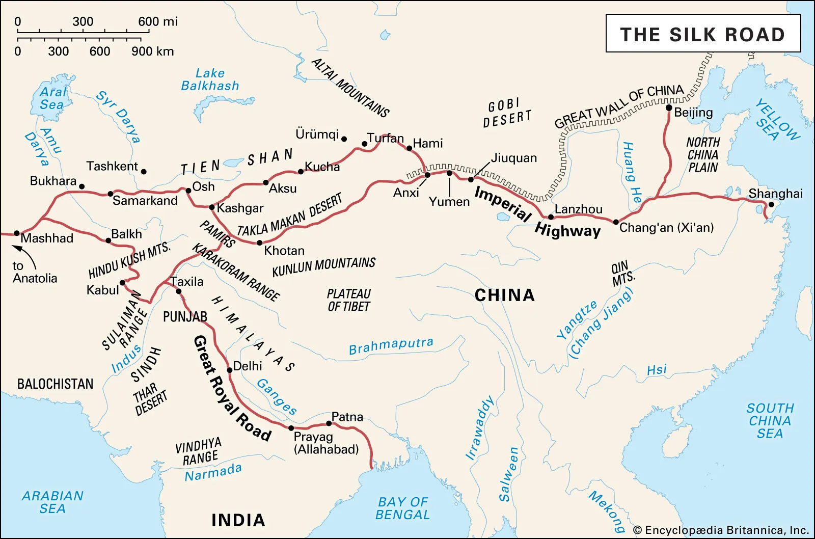 Map of ancient trade routes and the Silk Road