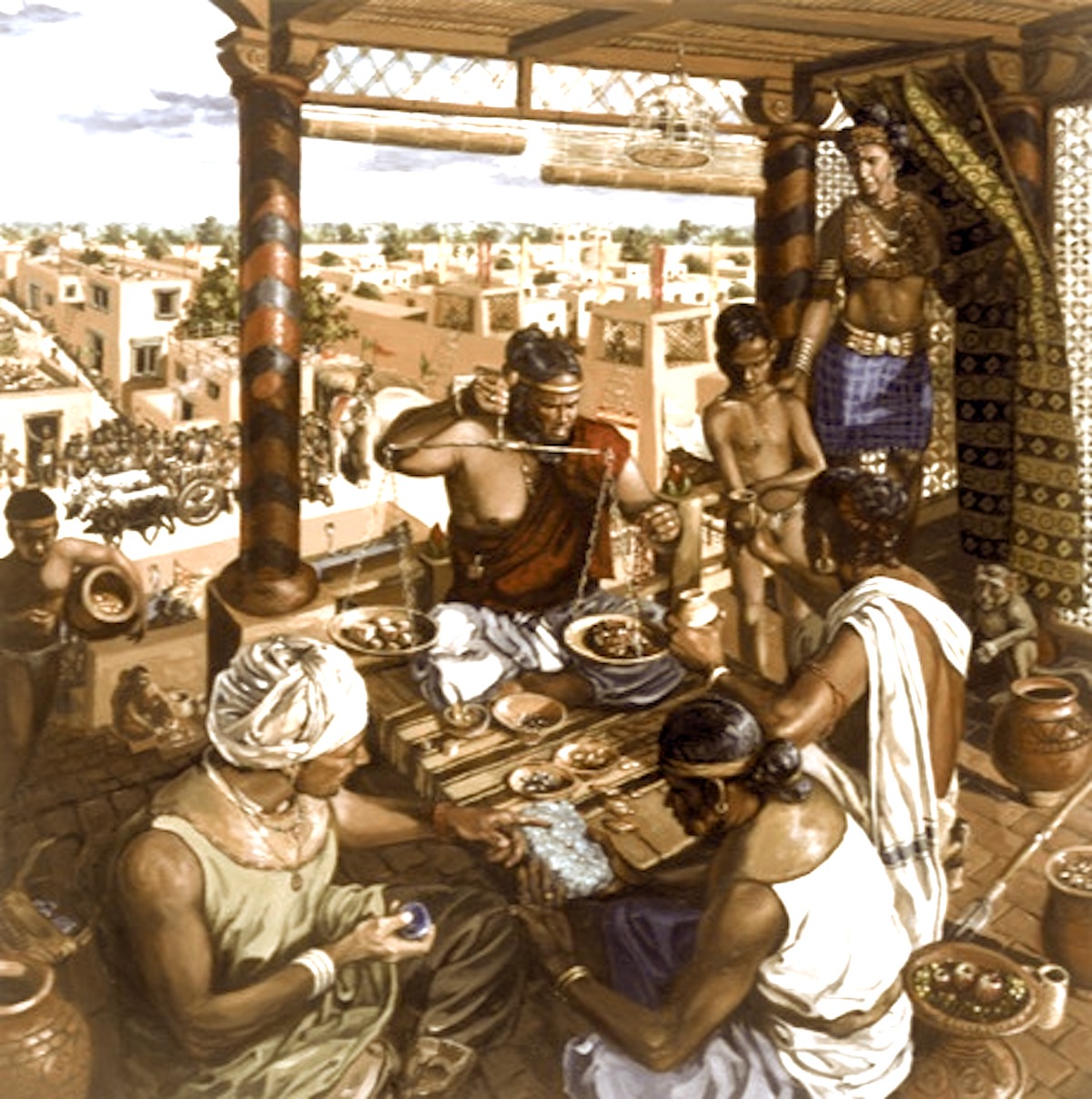 Illustration of Artisans in Ancient India working on crafts