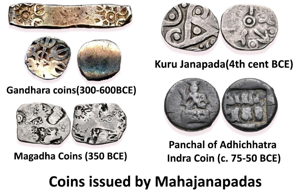 Punch-marked silver and copper coins used in trade by Mahajanapadas
