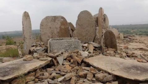 Megalithic site in Tamil Nadu showing large stone burial structure