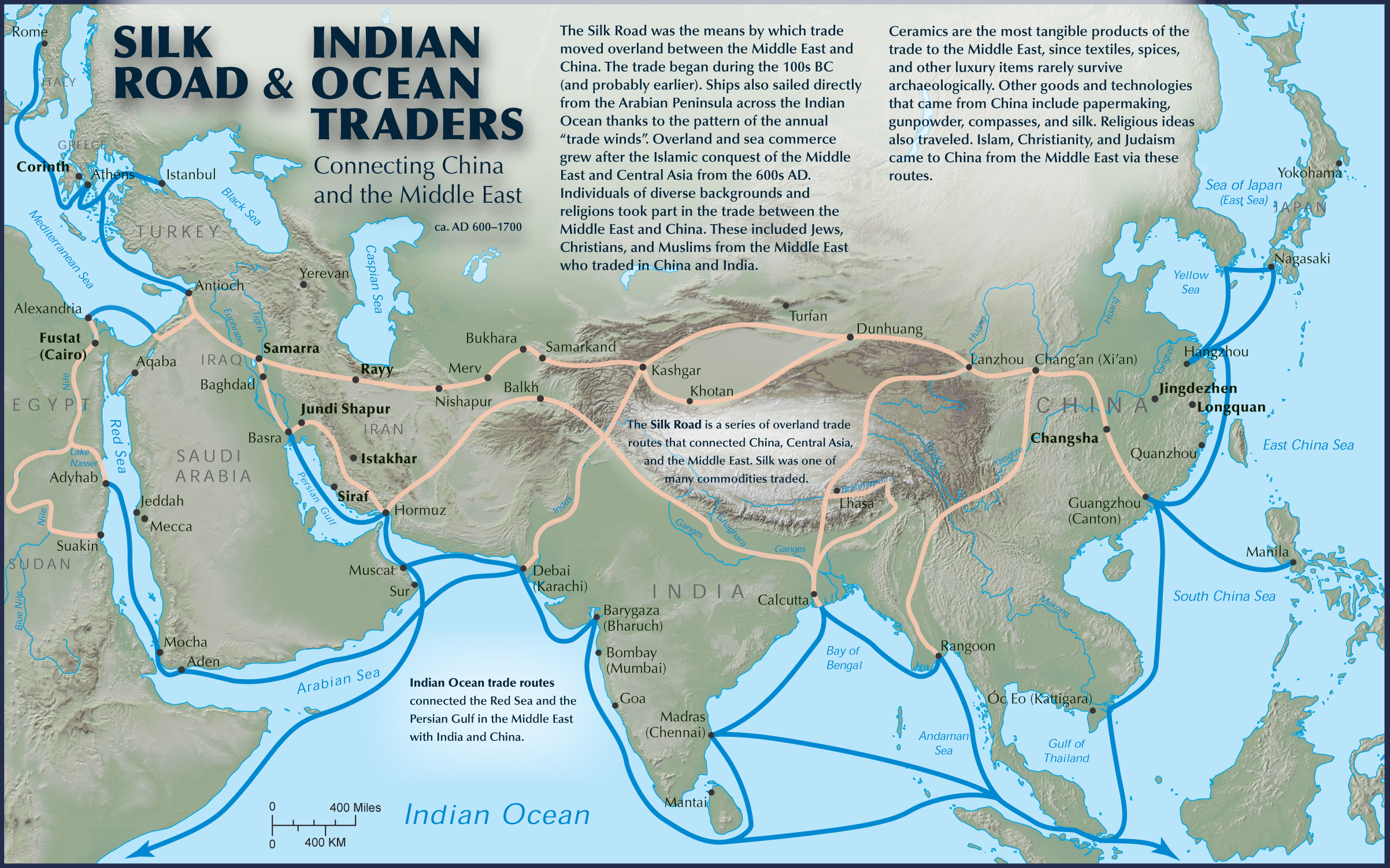 Detailed map showing regional connections along the ancient Silk Road