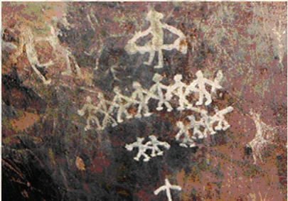 Dancing Scene - Hand Linked Pre-Historic Paintings Similar to Lakhudiyar