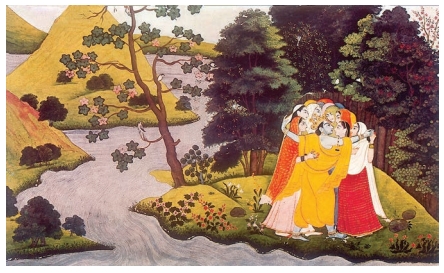 Krishna Embracing Gopis miniature painting