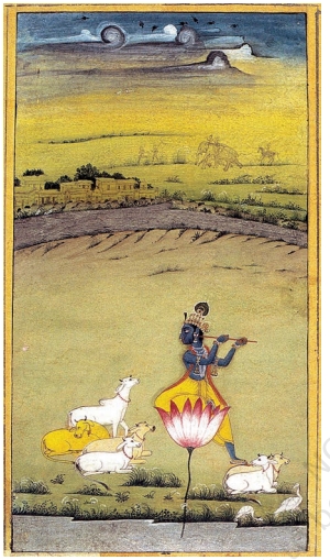 Krishna Playing Flute and Surrounded by Cows - Bikaner School