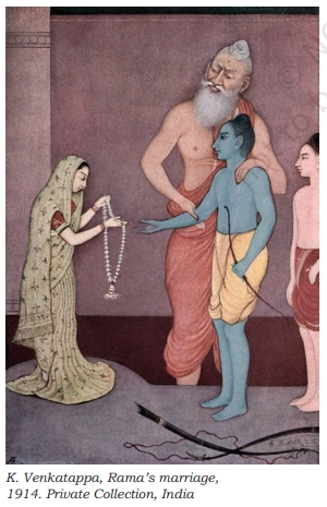 Painting of Lord Rama's Marriage by K. Venkatappa depicting scenes from the Ramayana