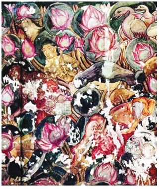 Sittanavasal Early Pandya Murals showing lotus pond scenes and dancers
