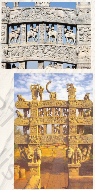 Torana and External Carvings Sanchi Stupa - Carved gateway structure depicting life scenes of Buddha.