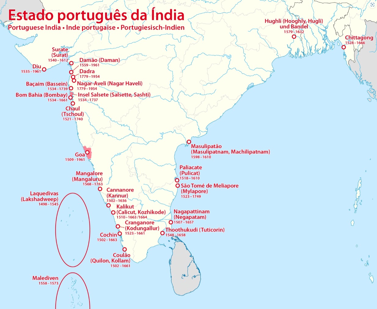 Advent of Portuguese in India Map Showing Vasco da Gama's Route