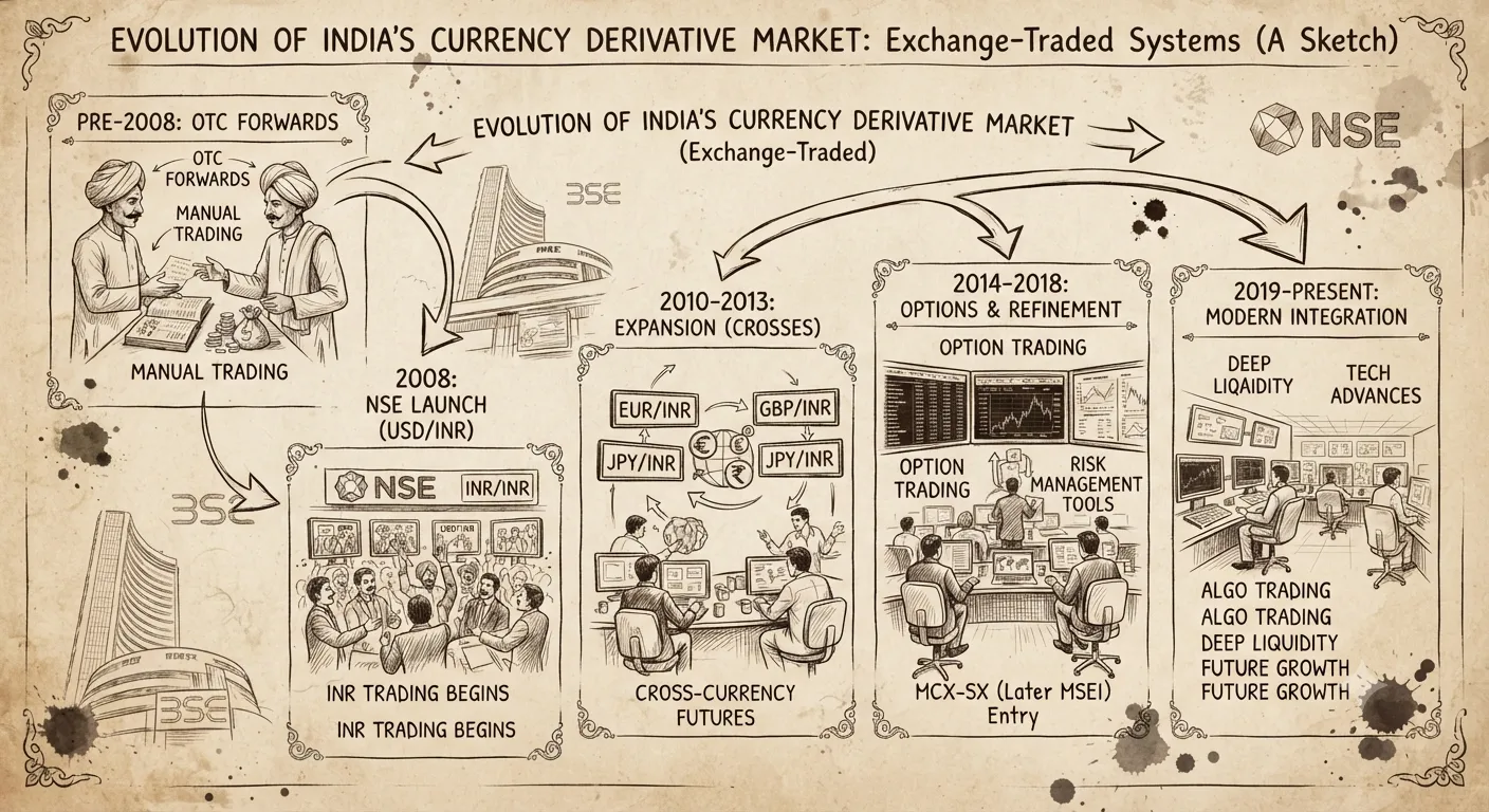 Evolution of the currency derivative market in India showing exchange-traded systems
