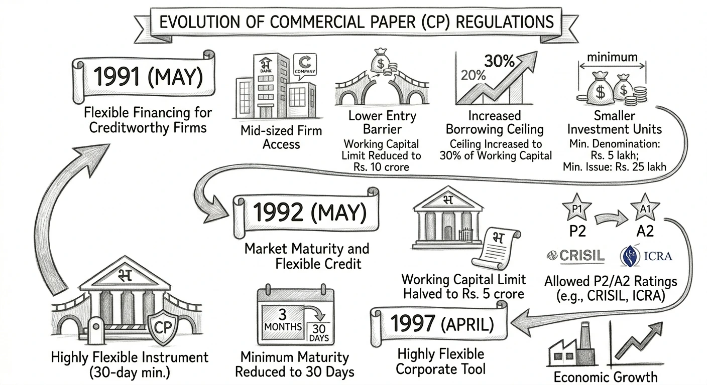 Timeline chart mapping the evolution of commercial papers in India