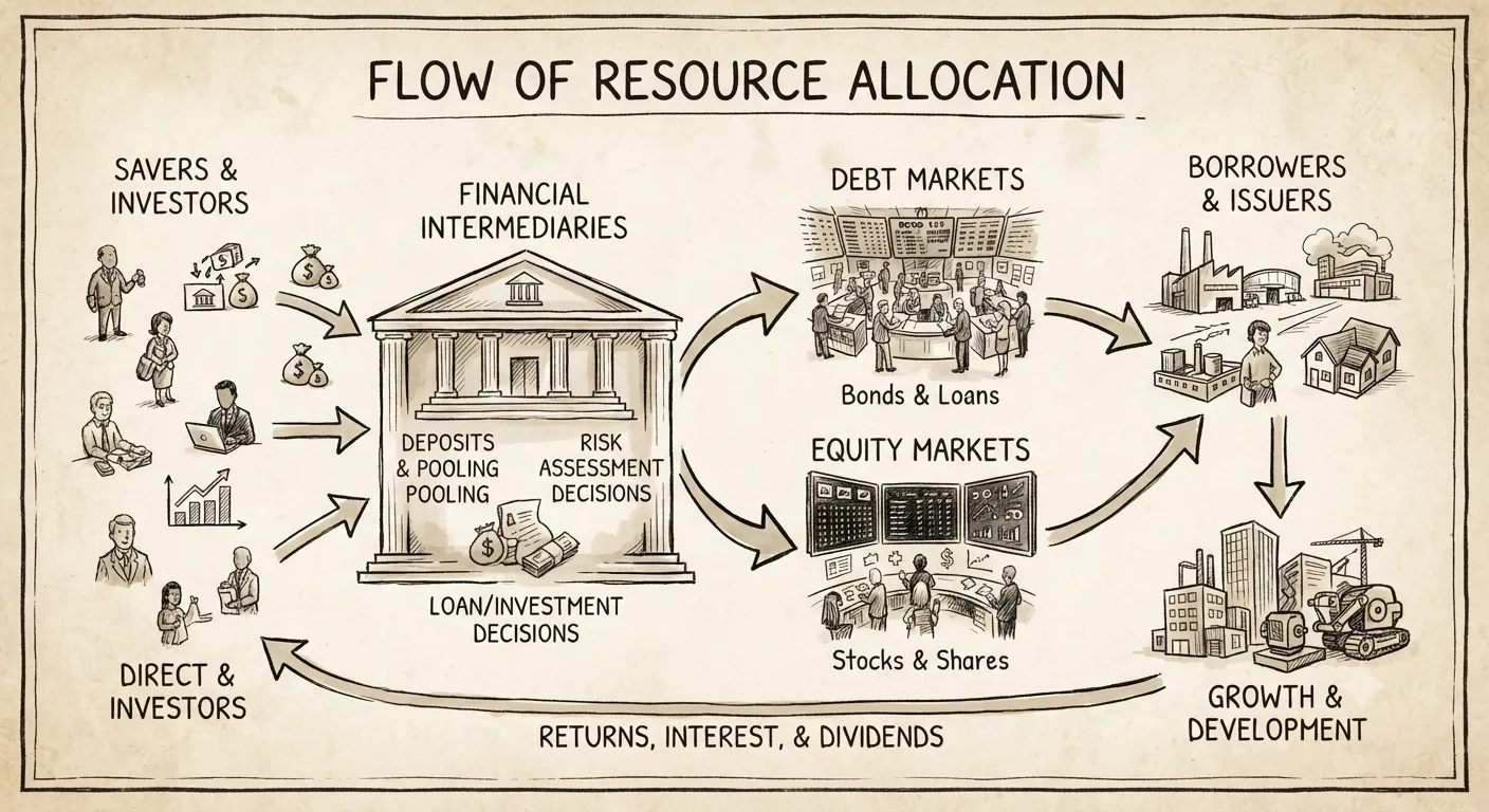 The flow of resource allocation through financial intermediaries and markets
