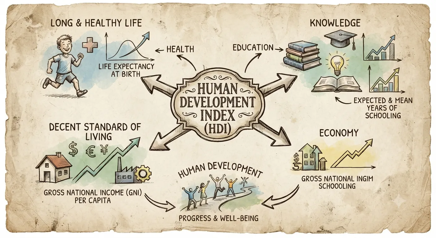 Overview diagram of the Human Development Index core concept map