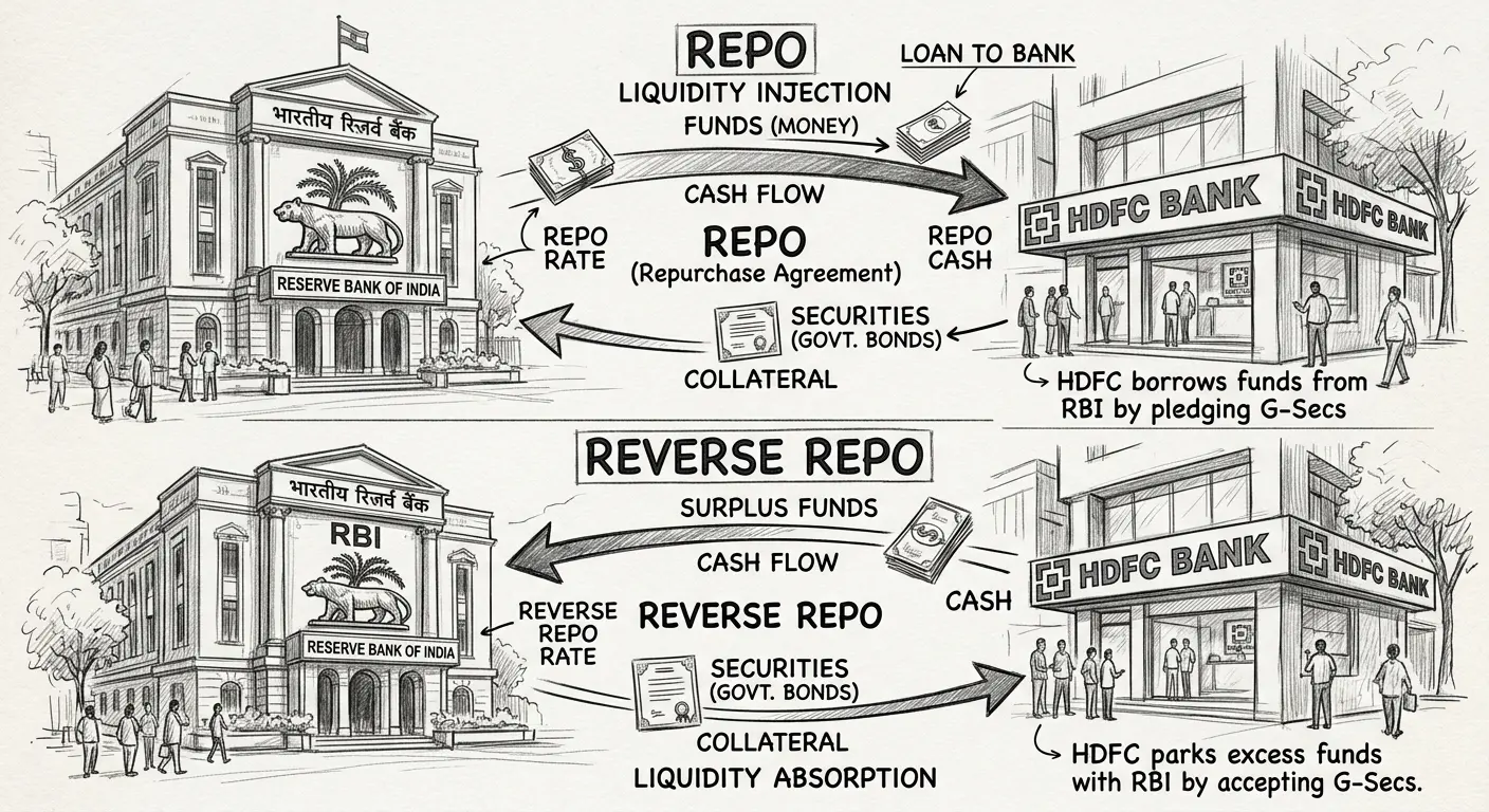 Illustration of Repurchase options (repo) and Reverse Repurchase Options (Reverse Repo)