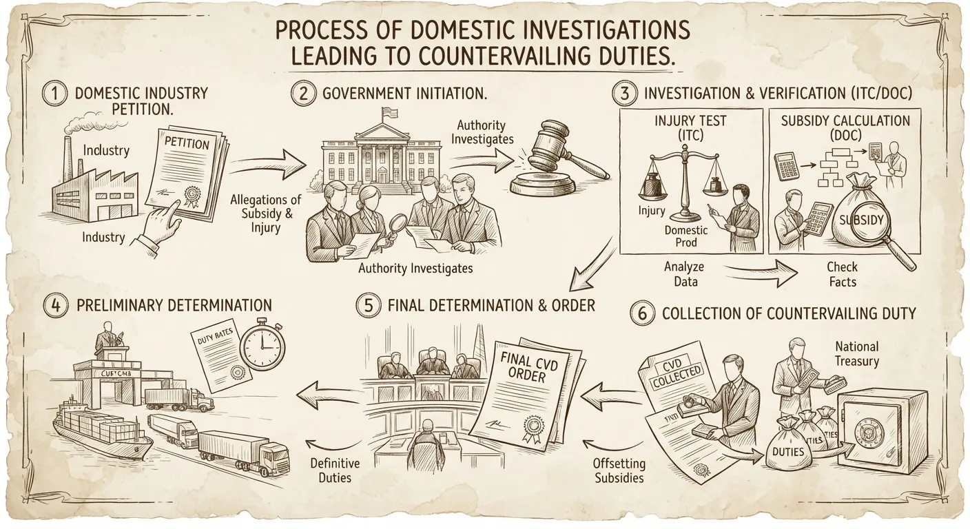 Infographic displaying the process of domestic investigations leading to countervailing duties