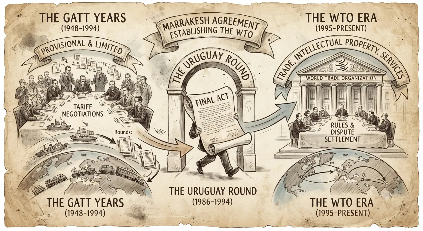 The evolution from GATT to the establishment of the WTO via the Marrakesh Agreement