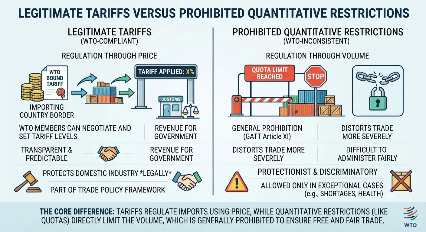 Graphic representation of legitimate tariffs versus prohibited quantitative restrictions