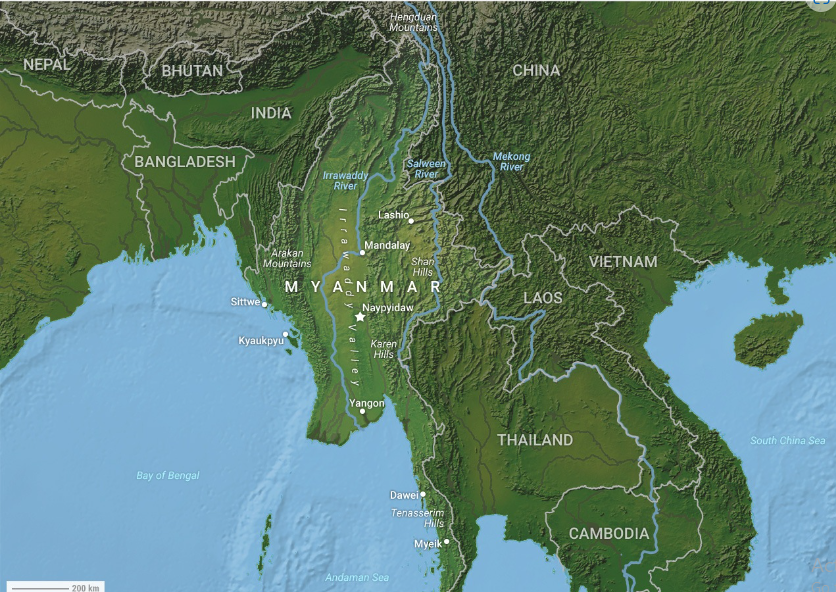 India-Myanmar terrain map